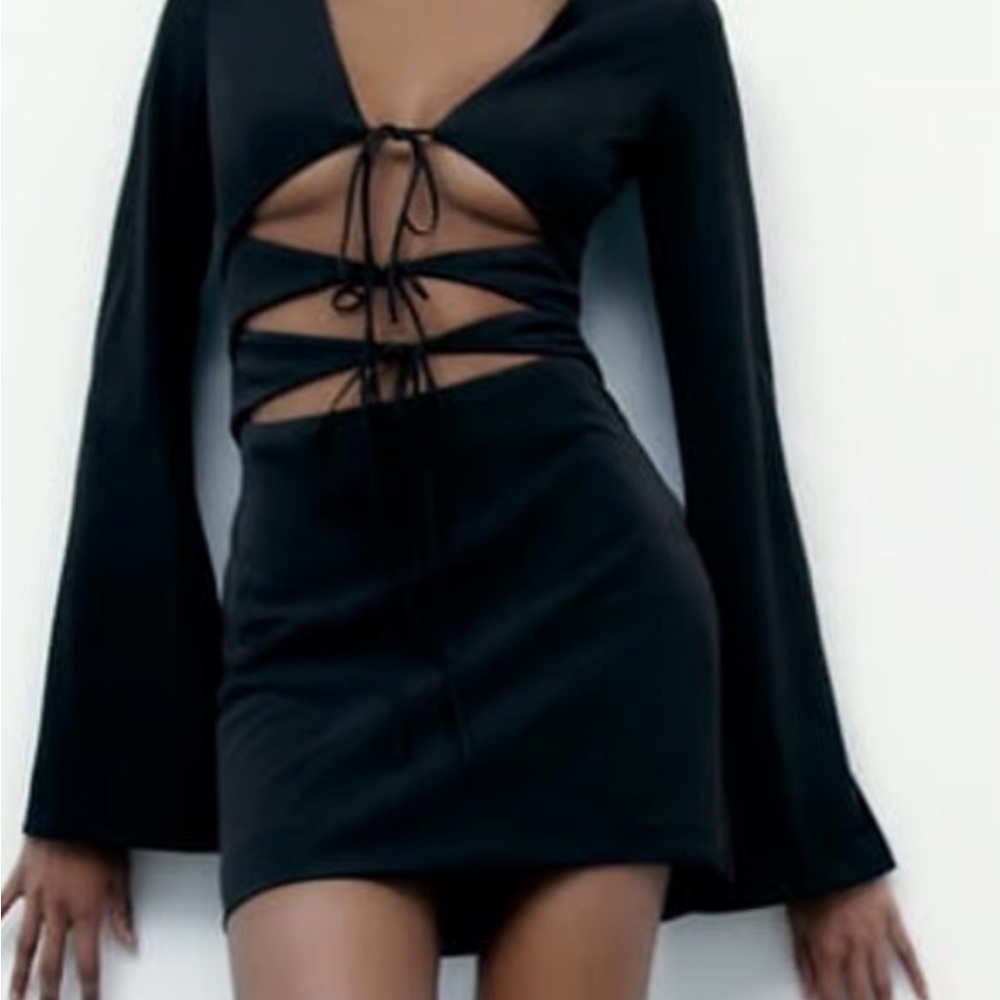 Zara Elegant Black Cut-Out Dress